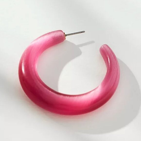 NWT Anthropologie Pink Cat's Eye Stone Pierced Hoop Earrings 1.70" Diameter - Picture 3 of 8